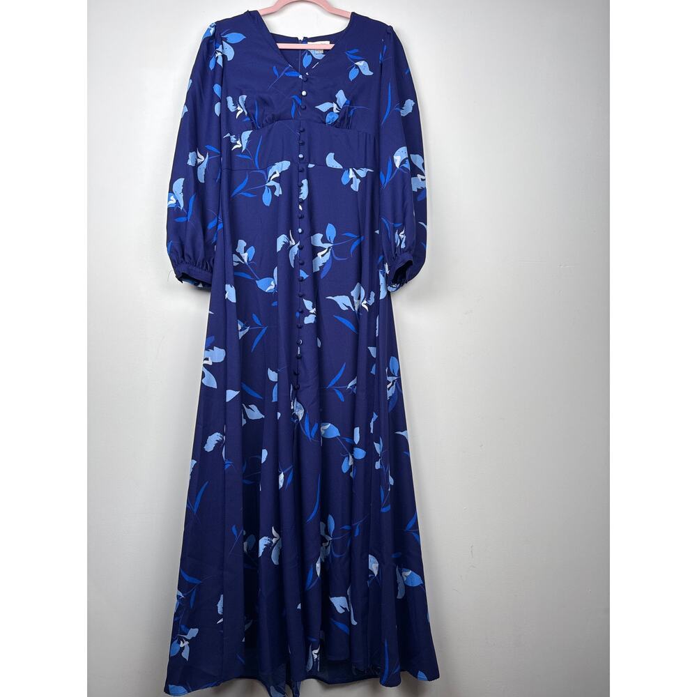 Calvin Klein Blue Floral Long Sleeve Maxi Dress Size 4